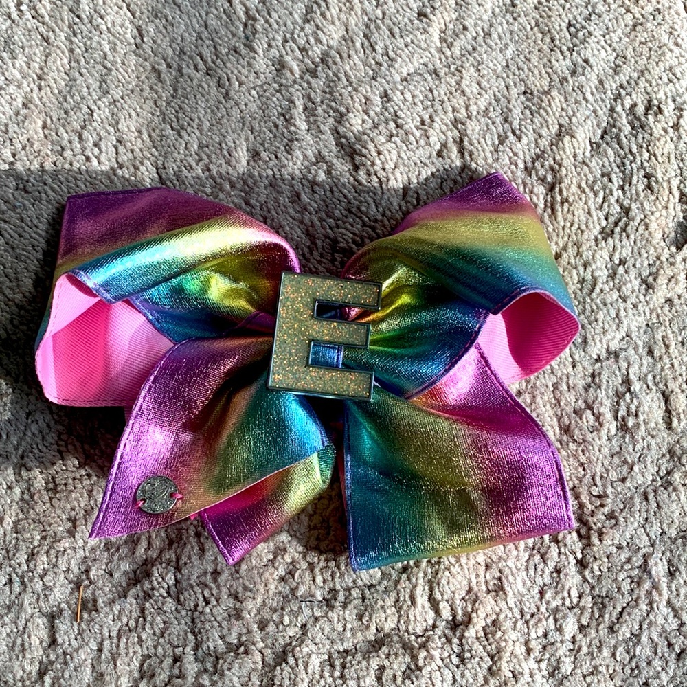Jojo Siwa iridescent rainbow initial “E” bow